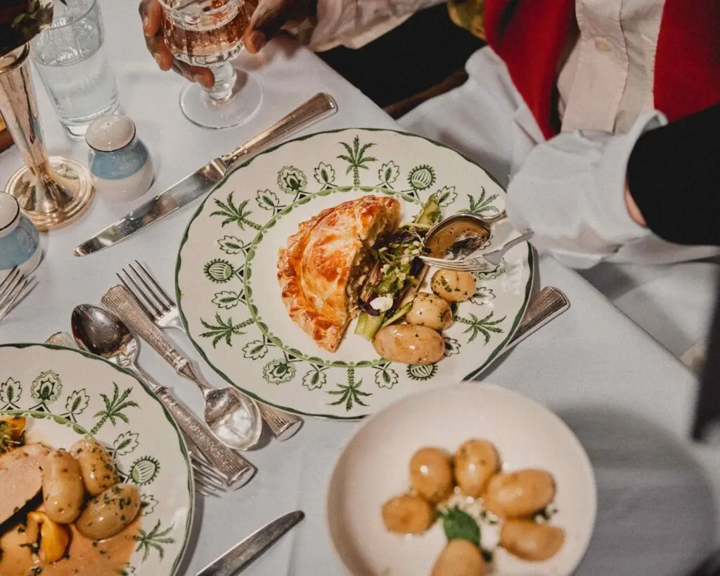 Lunch served at a table on the British Pullman