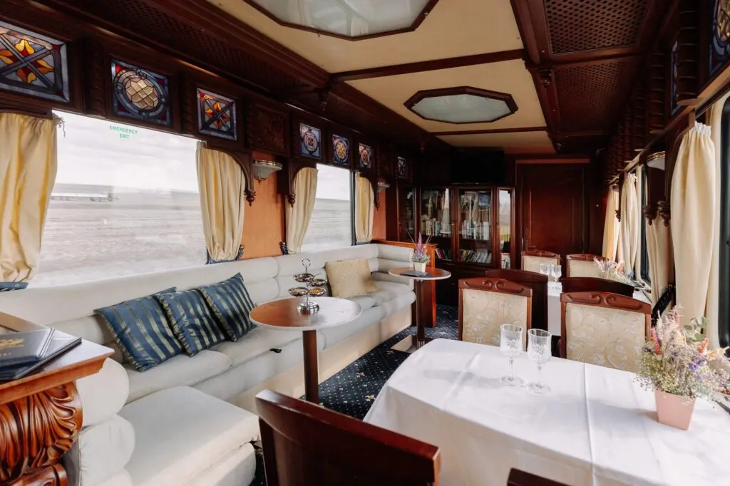 Lounge car tables on the Golden Eagle
