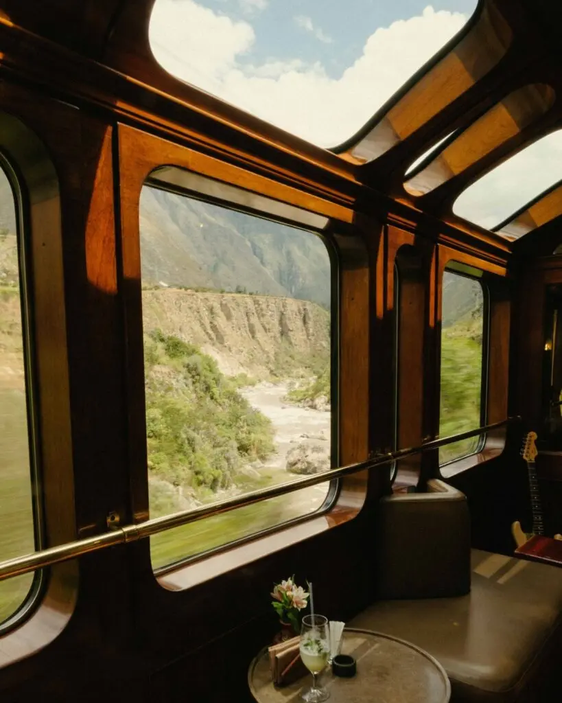 Panoramic windows in the Hiram Bingham observation car