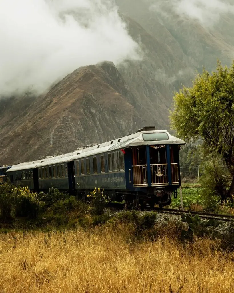 The Hiram Bingham in the Urubamba valley below the mountains