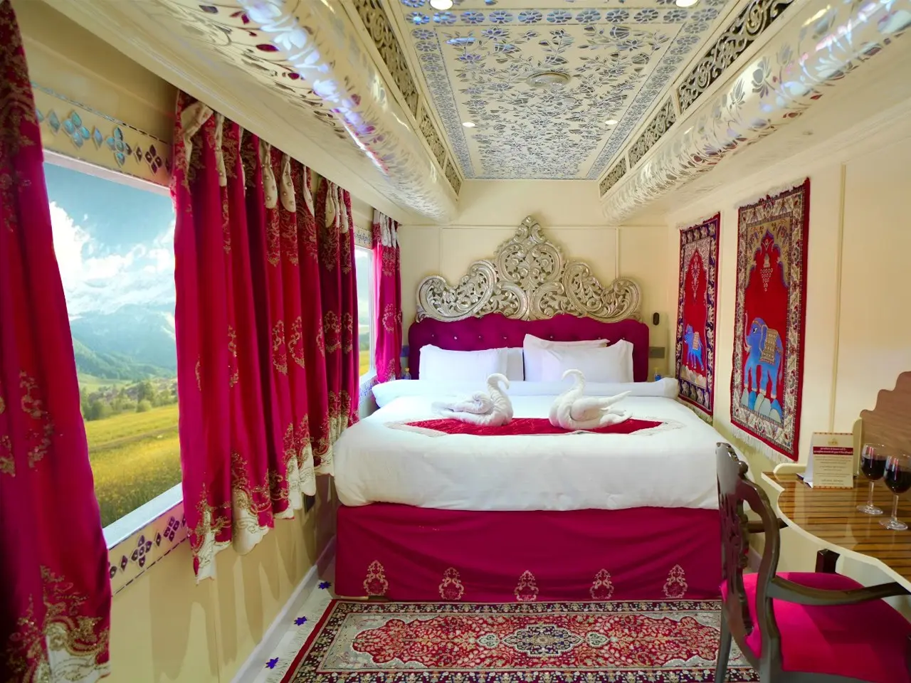 Deluxe cabin with double bed on the Palace on Wheels
