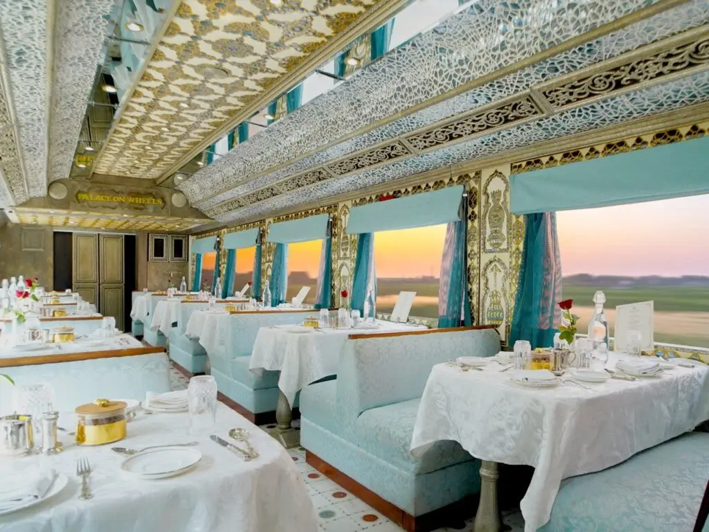 Dining car laid for lunch on the Palace on Wheels